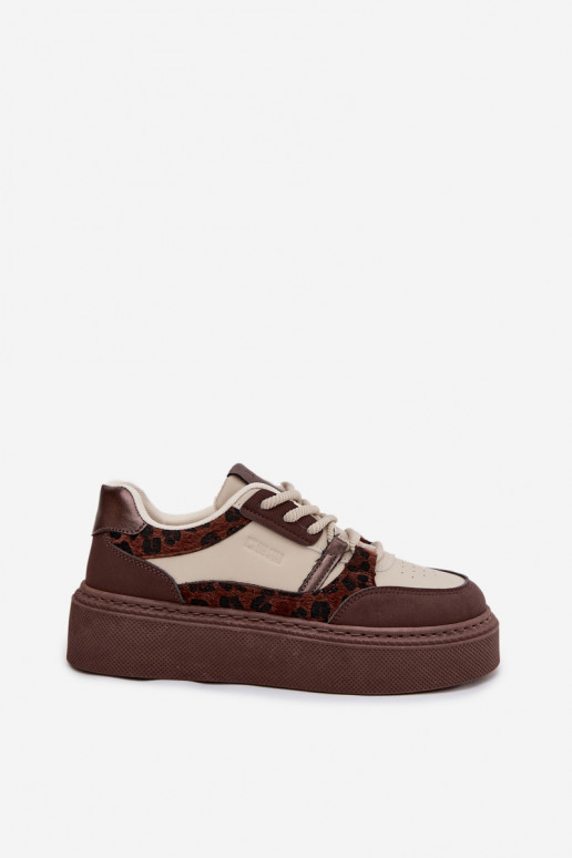 Moteriškas Sneakers modelio batai su platforma Big Star SS274356 su leopardo kailio raštais rudos-smėlio spalvos Moteriškas Sneakers modelio batai su platforma Big Star SS274356 su leopardo kailio raštais rudos-smėlio spalvos