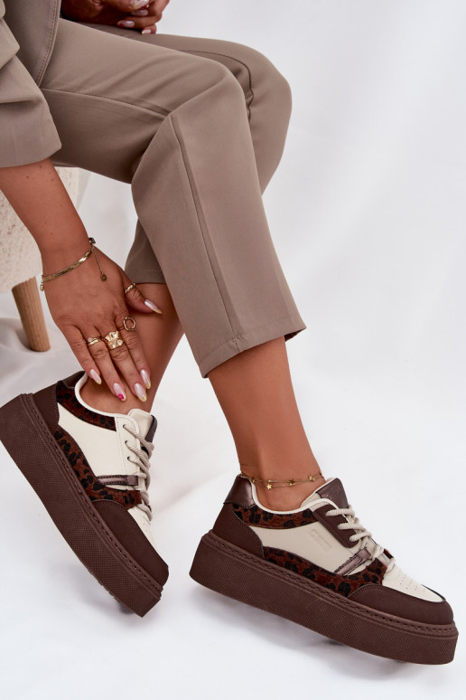Moteriškas Sneakers modelio batai su platforma Big Star SS274356 su leopardo kailio raštais rudos-smėlio spalvos Moteriškas Sneakers modelio batai su platforma Big Star SS274356 su leopardo kailio raštais rudos-smėlio spalvos
