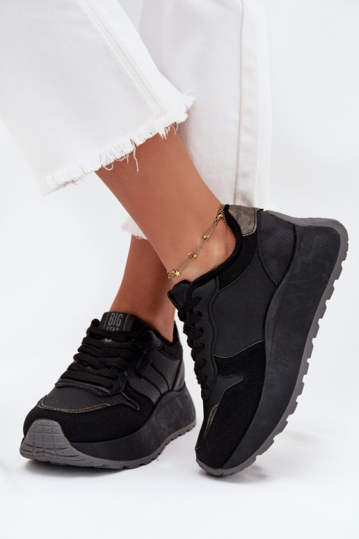 pašiltinti Sneakers modelio batai Moteriškas su platforma Big Star SS274007 HI-POLY SYSTEM juodos spalvos