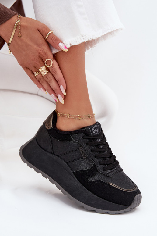 pašiltinti Sneakers modelio batai Moteriškas su platforma Big Star SS274007 HI-POLY SYSTEM juodos spalvos
