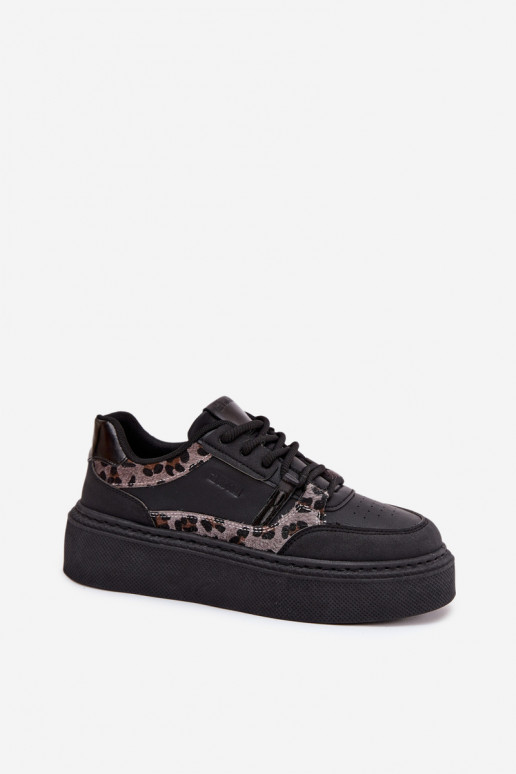 Moteriškas Sneakers modelio batai su platforma Big Star SS274358 su leopardo kailio raštais juodos spalvos Moteriškas Sneakers modelio batai su platforma Big Star SS274358 su leopardo kailio raštais juodos spalvos