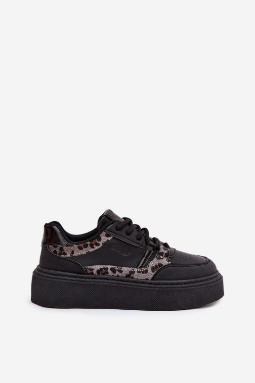 Moteriškas Sneakers modelio batai su platforma Big Star SS274358 su leopardo kailio raštais juodos spalvos Moteriškas Sneakers modelio batai su platforma Big Star SS274358 su leopardo kailio raštais juodos spalvos