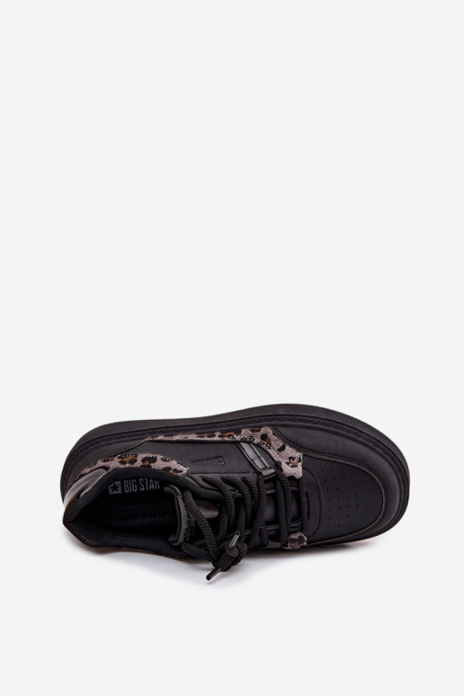 Moteriškas Sneakers modelio batai su platforma Big Star SS274358 su leopardo kailio raštais juodos spalvos Moteriškas Sneakers modelio batai su platforma Big Star SS274358 su leopardo kailio raštais juodos spalvos
