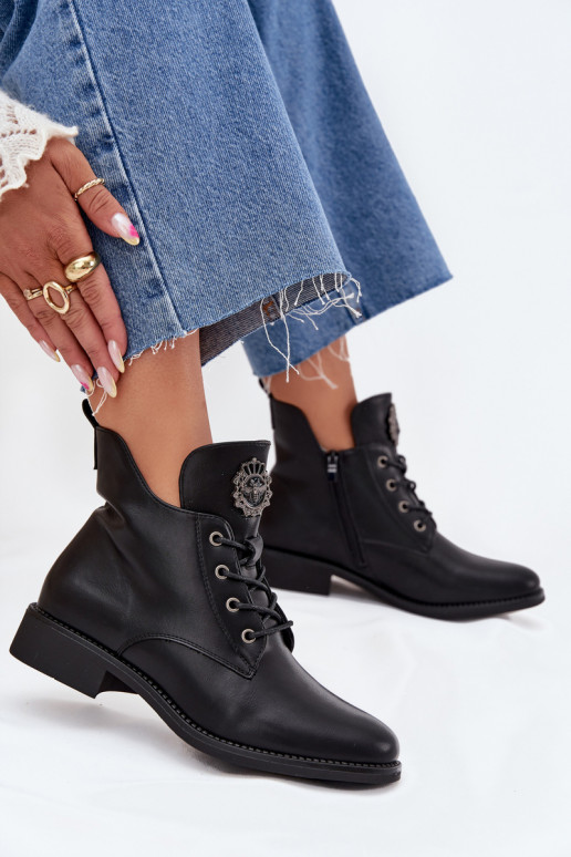 žemakulniai batai moterims su plačiais kulniukais Su puošniais Detalem pašiltinti juodos spalvos Cylira