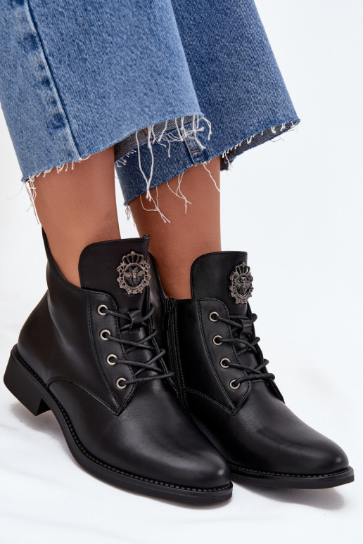 žemakulniai batai moterims su plačiais kulniukais Su puošniais Detalem pašiltinti juodos spalvos Cylira