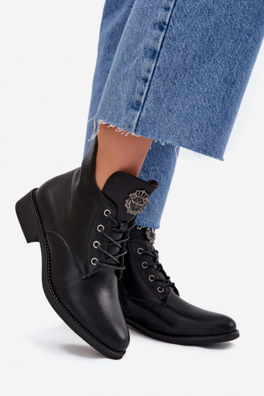 žemakulniai batai moterims su plačiais kulniukais Su puošniais Detalem pašiltinti juodos spalvos Cylira