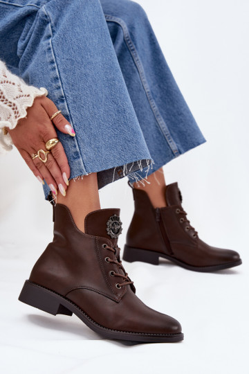 žemakulniai batai moterims su plačiais kulniukais Su puošniais Detalem pašiltinti rudos spalvos Cylira