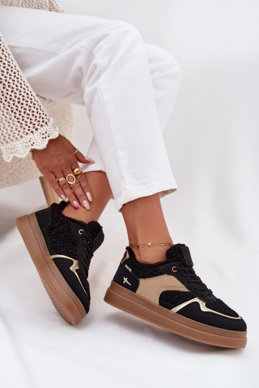 Sneakers modelio batai Moteriškas su platforma su kailiuku Typu Baranek juodos spalvos Frelina Sneakers modelio batai Moteriškas su platforma su kailiuku Typu Baranek juodos spalvos Frelina