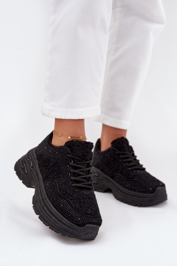 Sneakers modelio batai Moteriškas su tviskančiomis akutėmis ir kailiuku Typu Baranek juodos spalvos Zarika 2