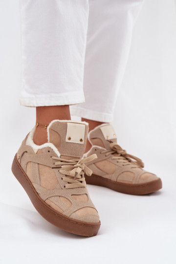 Sneakers modelio batai Moteriškas su platforma pašiltinti su kailiuku viduje smėlio spalvos Solvia 2