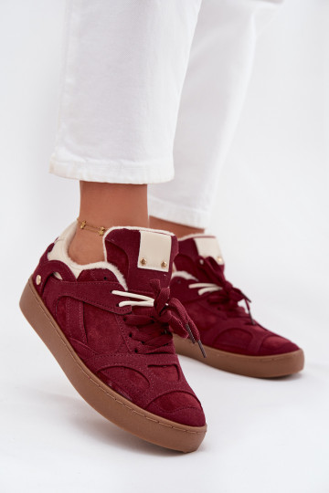 Sneakers modelio batai Moteriškas su platforma pašiltinti su kailiuku viduje bordo spalvos Solvia