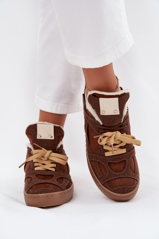 Sneakers modelio batai Moteriškas su platforma pašiltinti su kailiuku viduje rudos spalvos Solvia