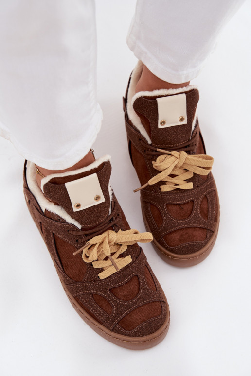 Sneakers modelio batai Moteriškas su platforma pašiltinti su kailiuku viduje rudos spalvos Solvia