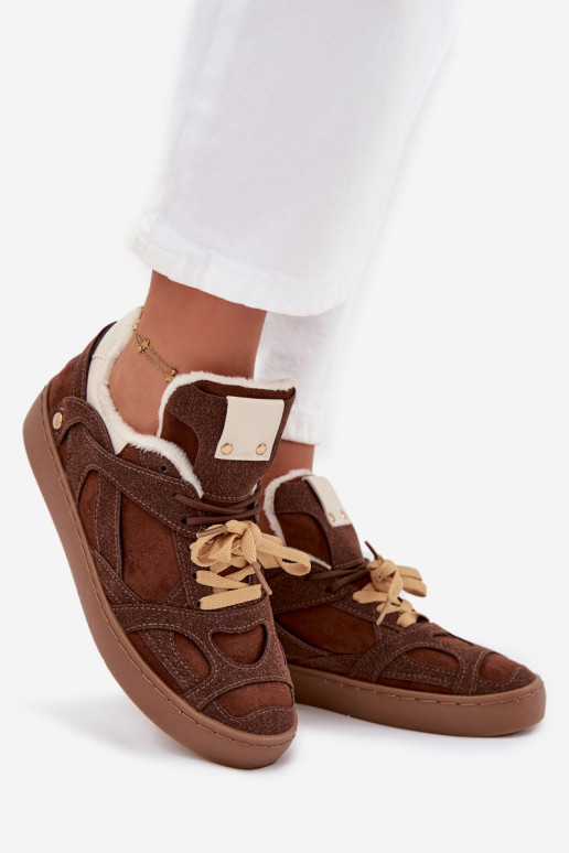 Sneakers modelio batai Moteriškas su platforma pašiltinti su kailiuku viduje rudos spalvos Solvia