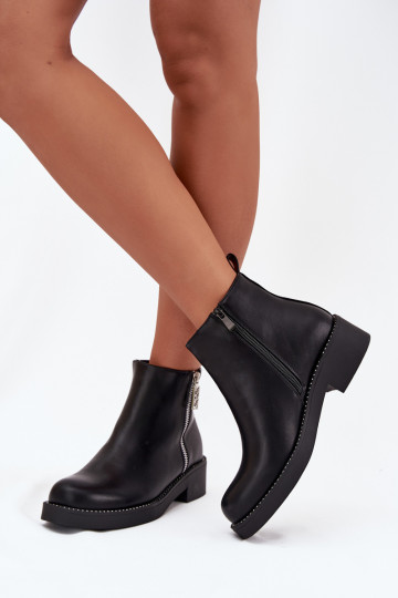 pašiltinti žemakulniai batai moterims su tviskančiomis akutėmis juodos spalvos Vionna 2