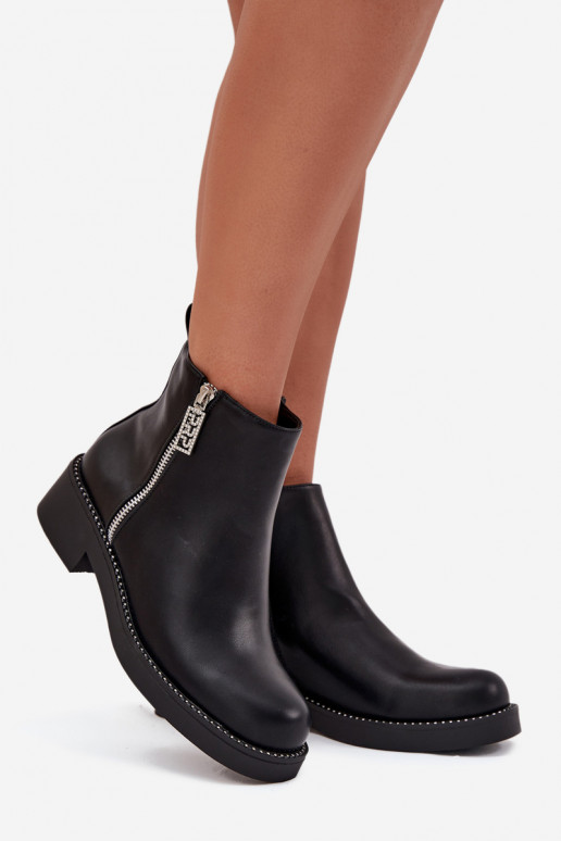 pašiltinti žemakulniai batai moterims su tviskančiomis akutėmis juodos spalvos Vionna