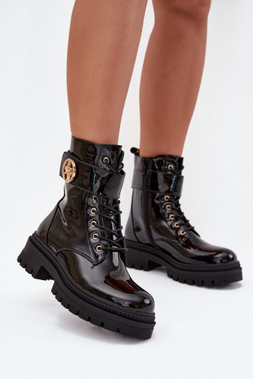 su lako efektu Darbiniai kulkšnies batai Moteriškas Ze aukso spalvosm Detalem pašiltinti juodos spalvos Fiorena