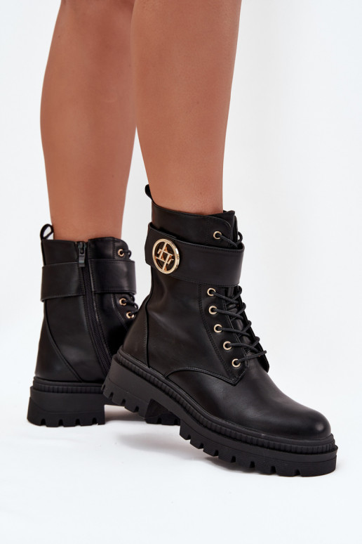 Darbiniai kulkšnies batai Moteriškas Ze aukso spalvosm Detalem pašiltinti juodos spalvos Fiorena