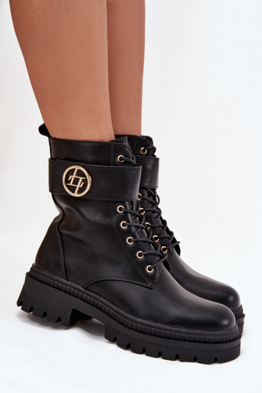 Darbiniai kulkšnies batai Moteriškas Ze aukso spalvosm Detalem pašiltinti juodos spalvos Fiorena