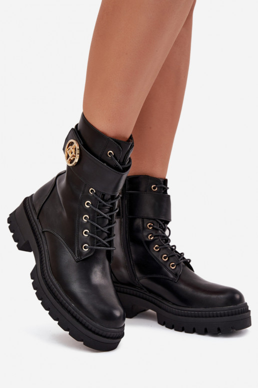 Darbiniai kulkšnies batai Moteriškas Ze aukso spalvosm Detalem pašiltinti juodos spalvos Fiorena