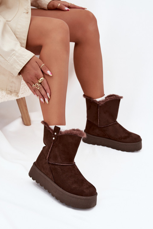 Moteriškas sniego batai su platforma su kailiuku CzekoladoĮe Evelira