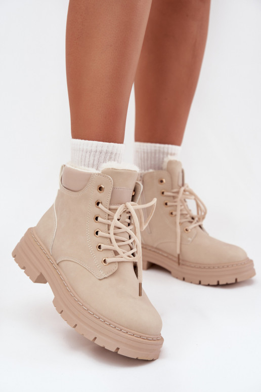 batai Moteriškas pašiltinti su kailiuku viduje Į Pilį dramblio kaulo spalvos Tharika