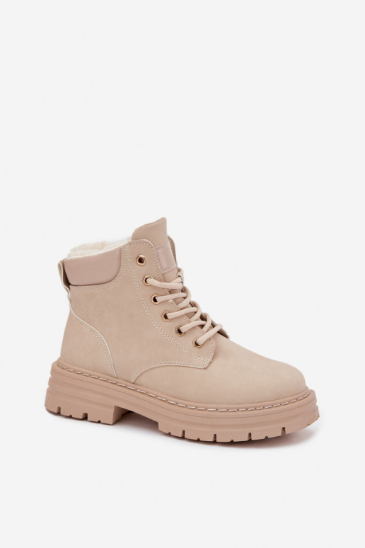 batai Moteriškas pašiltinti su kailiuku viduje Į Pilį dramblio kaulo spalvos Tharika