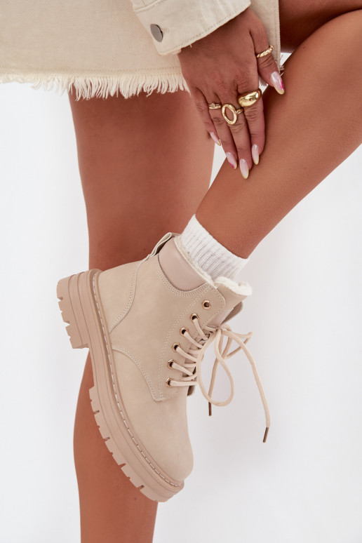 batai Moteriškas pašiltinti su kailiuku viduje Į Pilį dramblio kaulo spalvos Tharika