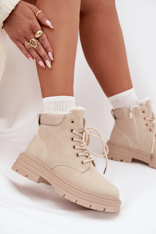 batai Moteriškas pašiltinti su kailiuku viduje Į Pilį dramblio kaulo spalvos Tharika