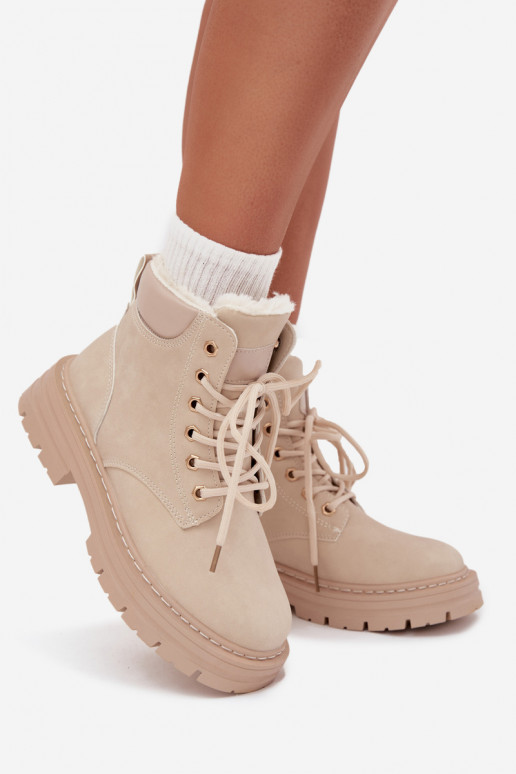 batai Moteriškas pašiltinti su kailiuku viduje Į Pilį dramblio kaulo spalvos Tharika