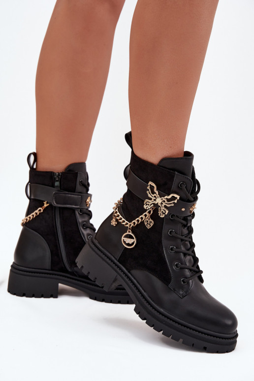 Darbiniai kulkšnies batai Moteriškas pašiltinti Ze aukso spalvosm Su grandine I ZaĮieszkami juodos spalvos Ravine