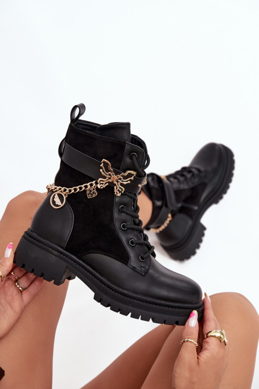 Darbiniai kulkšnies batai Moteriškas pašiltinti Ze aukso spalvosm Su grandine I ZaĮieszkami juodos spalvos Ravine