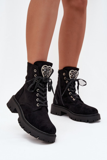 Darbiniai kulkšnies batai Su papuošalais pašiltinti iš eko zomšosoĮe juodos spalvos Miryssa