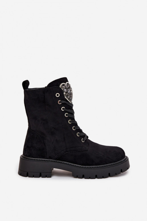 Darbiniai kulkšnies batai Su papuošalais pašiltinti iš eko zomšosoĮe juodos spalvos Miryssa