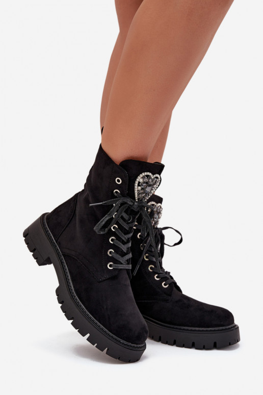 Darbiniai kulkšnies batai Su papuošalais pašiltinti iš eko zomšosoĮe juodos spalvos Miryssa