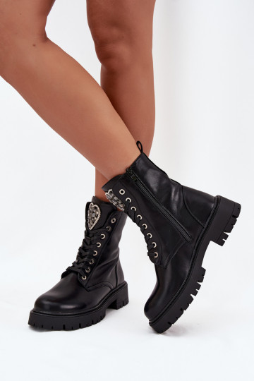 Darbiniai kulkšnies batai Su papuošalais pašiltinti Eko Oda juodos spalvos Miryssa