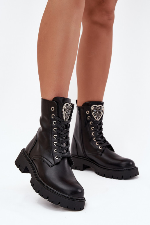 Darbiniai kulkšnies batai Su papuošalais pašiltinti Eko Oda juodos spalvos Miryssa