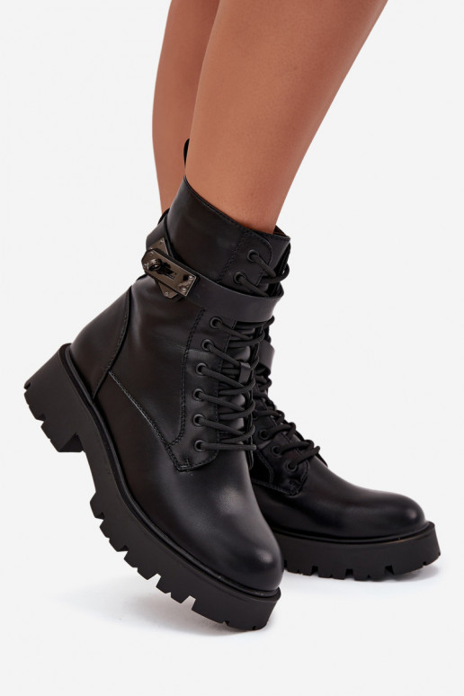 Darbiniai kulkšnies batai Moteriškas su dekoruotais kulnais pašiltinti Eko Oda juodos spalvos Selita