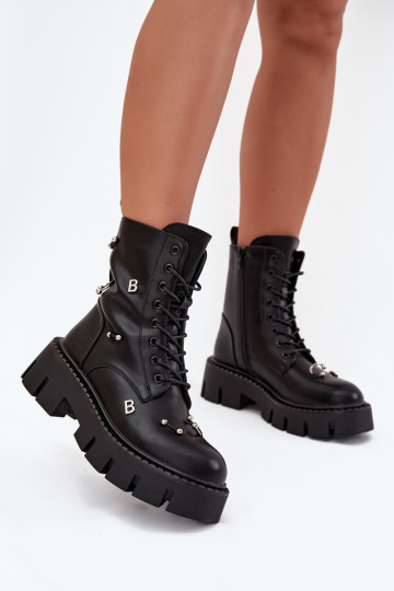 Darbiniai kulkšnies batai Moteriškas su gražiomis detalėmis pašiltinti juodos spalvos Lunea