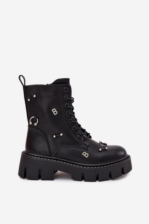 Darbiniai kulkšnies batai Moteriškas su gražiomis detalėmis pašiltinti juodos spalvos Lunea