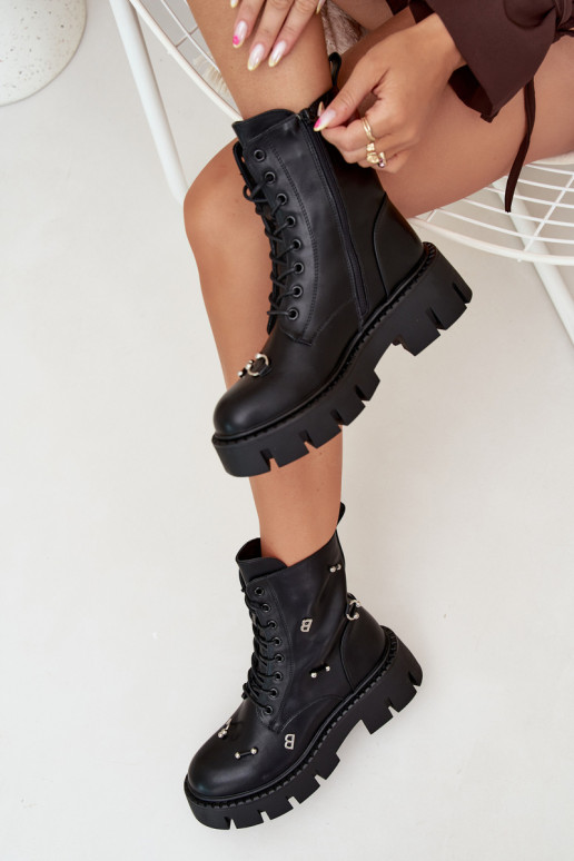 Darbiniai kulkšnies batai Moteriškas su gražiomis detalėmis pašiltinti juodos spalvos Lunea