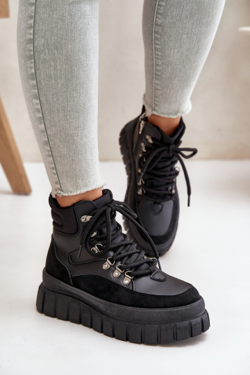 Moteriškas pašiltinti Aulinukai batai su platforma juodos spalvos Jelenia