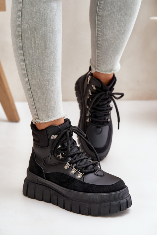Moteriškas pašiltinti Aulinukai batai su platforma juodos spalvos Jelenia