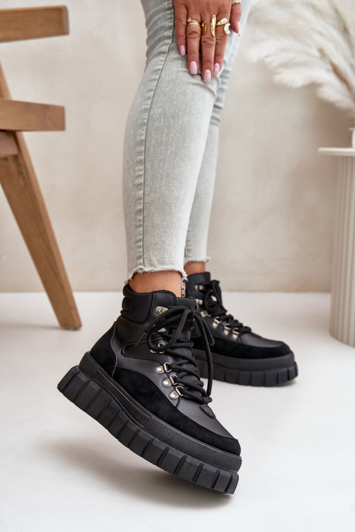 Moteriškas pašiltinti Aulinukai batai su platforma juodos spalvos Jelenia