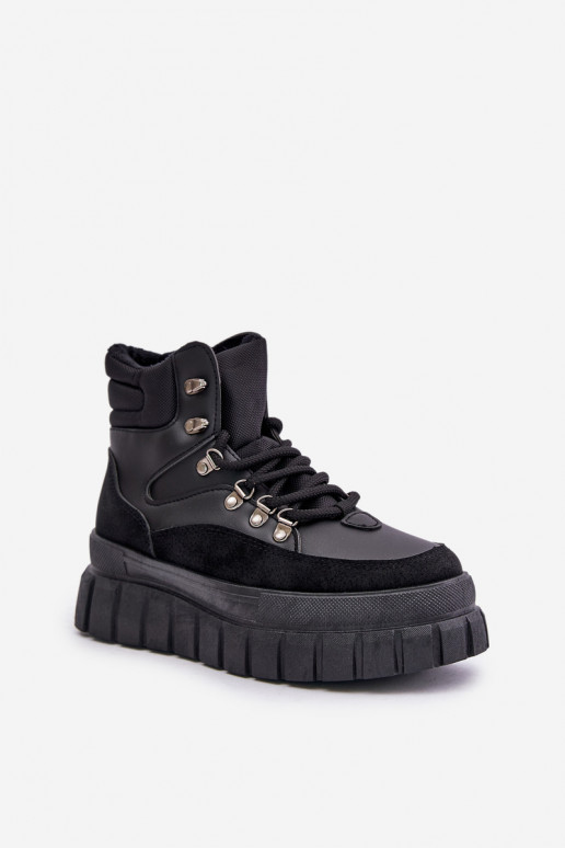 Moteriškas pašiltinti Aulinukai batai su platforma juodos spalvos Jelenia