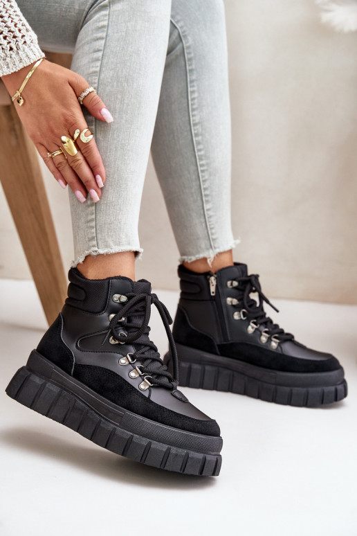 Moteriškas pašiltinti Aulinukai batai su platforma juodos spalvos Jelenia