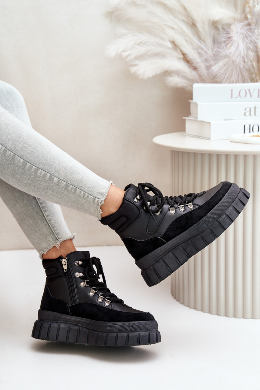 Moteriškas pašiltinti Aulinukai batai su platforma juodos spalvos Jelenia