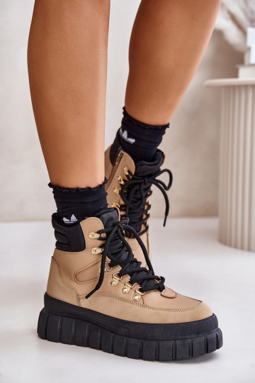 Moteriškas pašiltinti Aulinukai batai su platforma rudos spalvos Jelenia