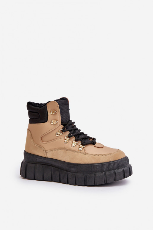 Moteriškas pašiltinti Aulinukai batai su platforma rudos spalvos Jelenia