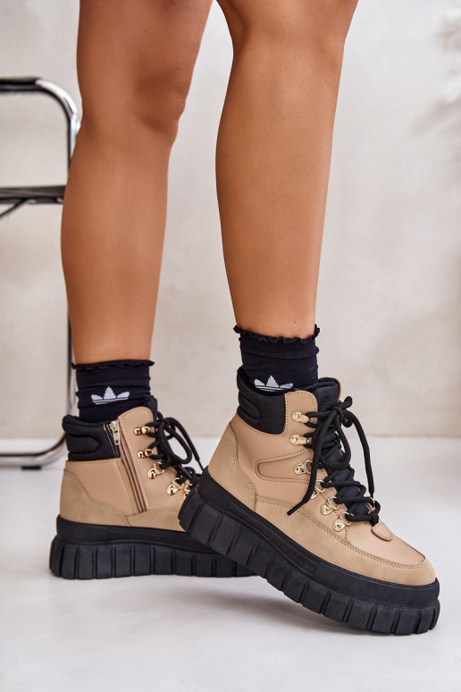 Moteriškas pašiltinti Aulinukai batai su platforma rudos spalvos Jelenia